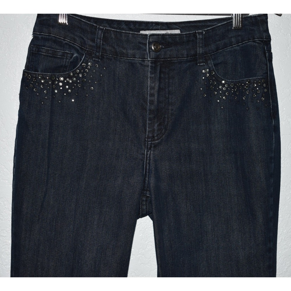 Chicos Platinum Rhinestone Bootcut Jeans Sz 1 / Medium 8/10 5-Pocket Blue Denim